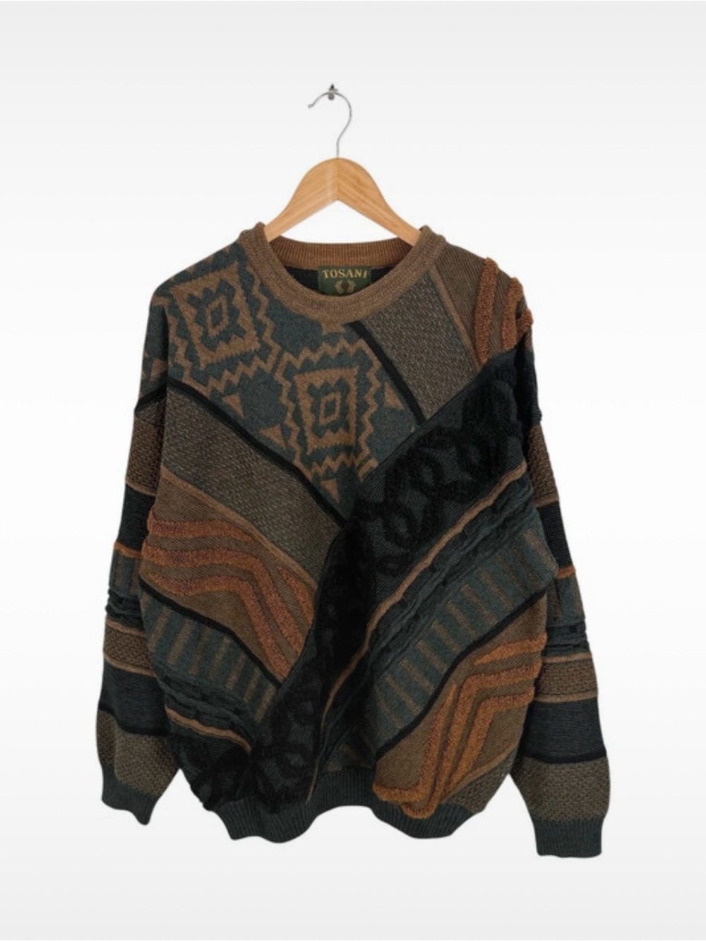 Vintage Tosani Coogi Style Sweater 3D Textured Knit Geometric Wool Men's XXL